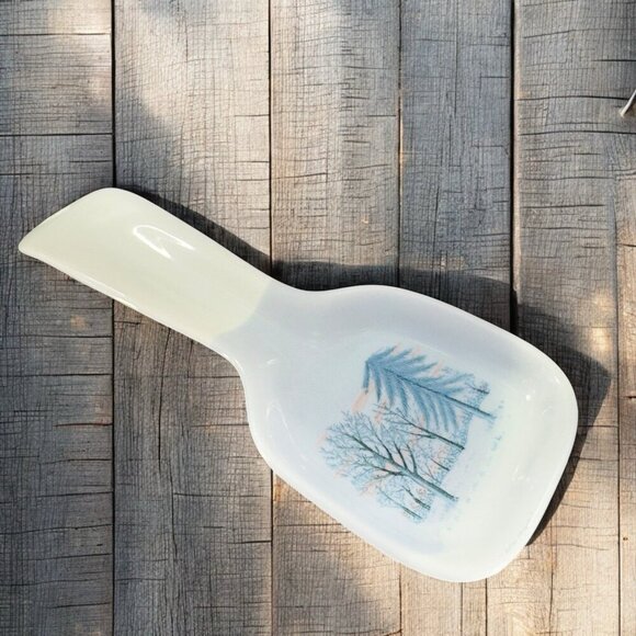 OTAGIRI Spoon Rest Ceramic Resting Plate Dish With Tree Scene Made In Japan VTG - Picture 1 of 13